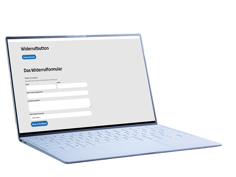 Widerrufsbutton für WooCommerce – Das Formular im Überblick. Der Widerrufsbutton für WooCommerce bildet die gesetzlichen Anforderungen aus §356a BGB und der EU-Richtlinie 2023/2673 technisch sauber ab.